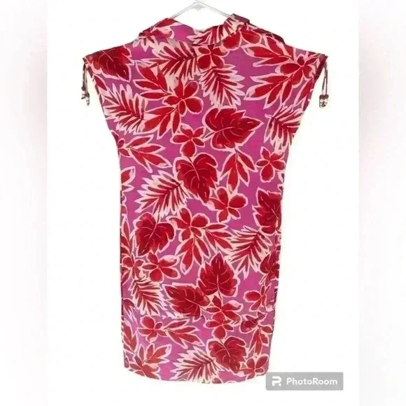NWT PUNTO ROMA women’s beach cover up Size 6 red pink white shoulder bead detail - Picture 3 of 11